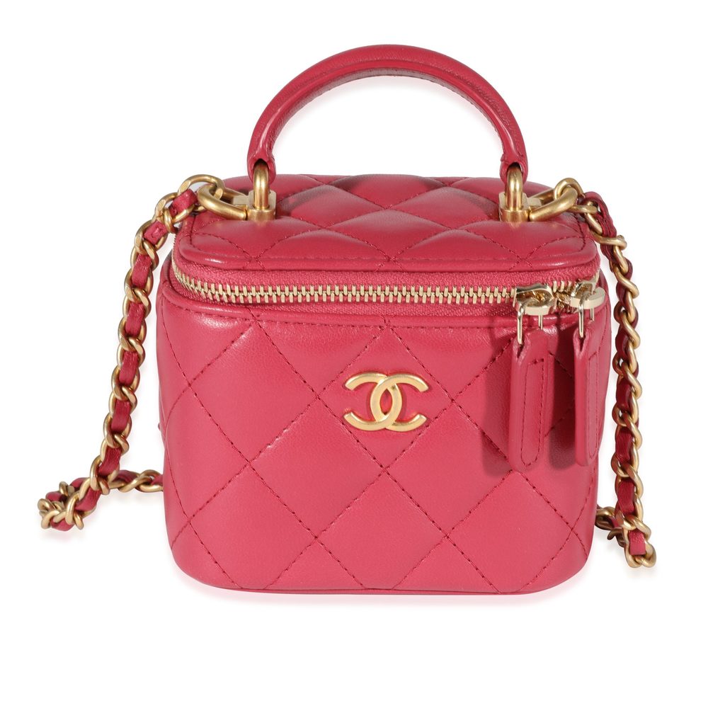 Chanel Raspberry Quilted Lambskin Mini Vanity Cas… - image 1